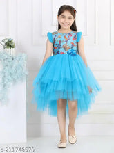Aqua blue animal print net dress for girls party wear, size 1-2 years or 2-3 years, made in India