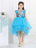 Aqua blue animal print net dress for girls party wear, size 1-2 years or 2-3 years, made in India