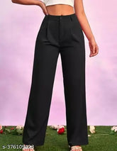 Black lycra straight trousers for women, elegant and versatile fashion piece