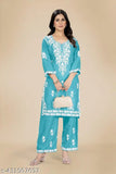 Embroidered rayon kurta palazzo set, three-quarter sleeves, M to XXL sizes from Gopinath Weaves Exclusive