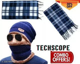 Woolen winter cap with face cover and muffler, fur-patterned balaclava for cold weather protection