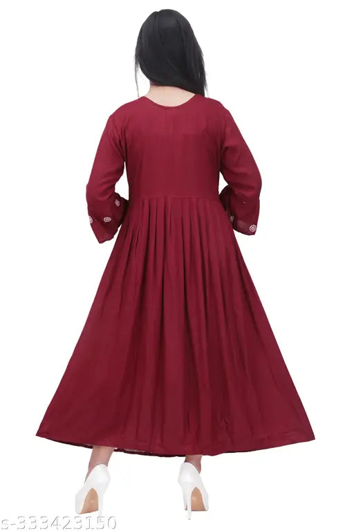Rayon embroidered net three-quarter sleeve gown kurti for women, XL (40in bust, 38in waist, 58in hip, 15in shoulder), India origin, elegant for functions and occasions