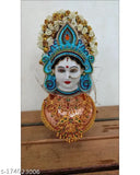 Skyblue polyfibre Mahalakshmi face figurine, 4cm tall and 13x15cm in size, brings prosperity for worship or home decor