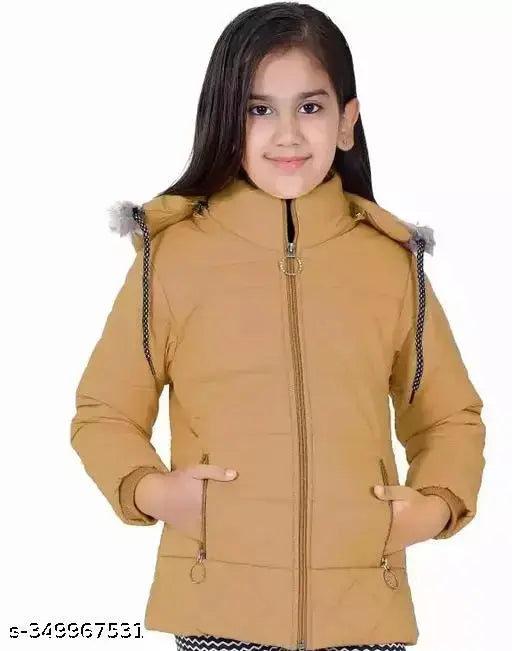 girls zip yellow polycotton long-sleeve self-design net jacket for kids on display