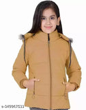 girls zip yellow polycotton long-sleeve self-design net jacket for kids on display