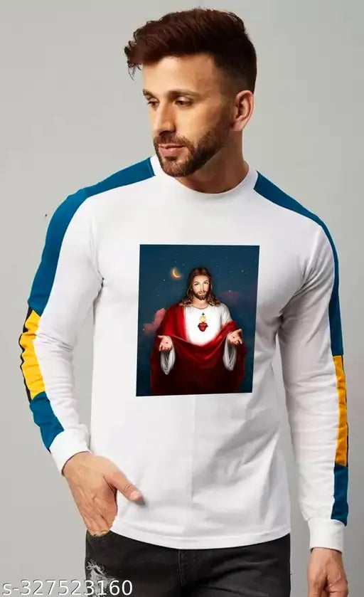 Christmas polyester round neck tee, printed with 'Jesus' design, long sleeves, available in S-XXL