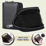 Black leather wallet with zipper card holder, faux leather for durability, five compartments, solid design, free size (11x8 cm), Made in India