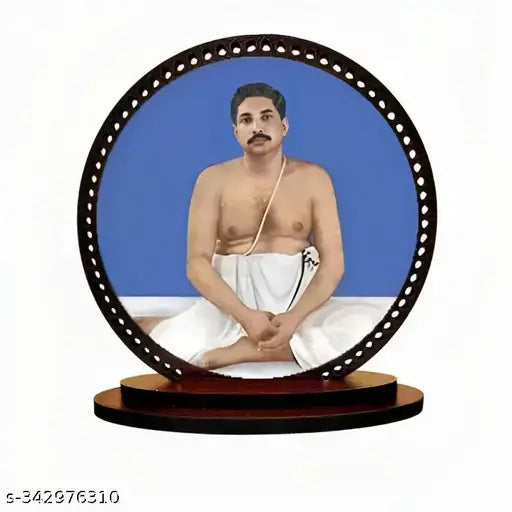 Handcrafted wooden Lord Anukul Thakur ji idol for car dashboard, double-sided pre-taped, ideal for home decor and gifting. Indian art, matte finish MDF texture. Dimensions: 3in x 3.2in (idol) & 3in x 9in (hanging). Made in India