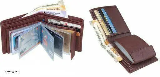 Brown faux leather premium mens wallet with 2 compartments and coin pocket, ideal for daily use and stylish design