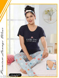 Trendy hosiery pyjama set, printed net nightwear for women, two pieces in XL size, Indian origin