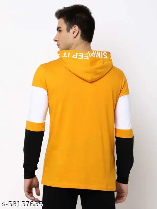 Yellow colorblocked cotton long sleeve hoodie from JUMP CUTS for men, perfect for casual outfits and events