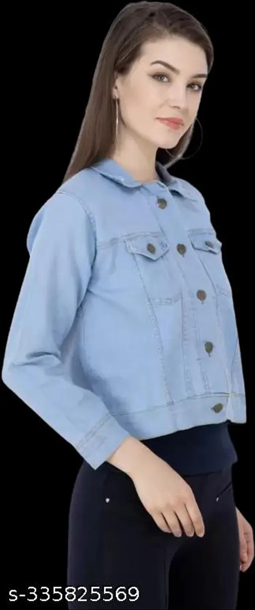 Blue denim jacket, women's & girls full sleeves solid style, ideal for casual wear and night outs, versatile design, made in India