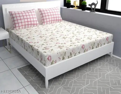 Glace Cotton, premium king-size elastic fitted bedsheet with 2 pillow covers, romantic pattern for summer