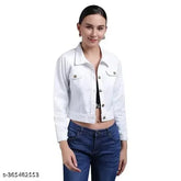 Stylish cotton women's color denim jacket, solid pattern, three-quarter sleeves, size N, S-L, made in India