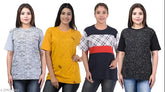 Loose-fit cotton blend SHAUN Women Trandy T-Shirt with printed net pattern, available in size S (37in bust, 25in length)