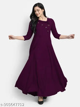 Women's solid rayon flared gown, three-quarter sleeves, single color, available in sizes S-XXXL