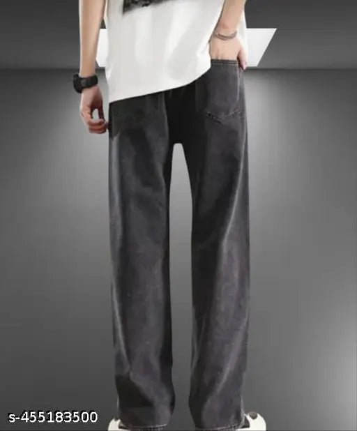 Stylish grey denim men's pants (M), solid pattern, 28 waist x 30 length, India origin