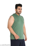 Green polycotton Chkokko men's printed hood tank top, sleeveless, XL size (30 in), 4-way stretch construction for comfort and ease, ideal for fitness activities