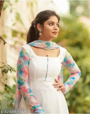 White Georgette Dupatta with Digital Print, long sleeves, multiple sizes available from S-XXL, Indian origin