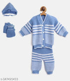 Light Blue Wool Striped Sweater for Infants (0-6 Months), India origin