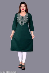 Woolen kurtis women & girls, three-quarter sleeve, embroidered wool, winter fashion, India