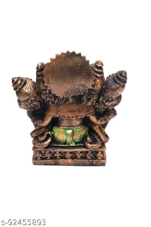 Marble dust panchmukhi Ganesha figurine, antique gold finish, 10 x 13 cm, India