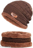 Woolen self-design men's capneck set (2p), comfortable and fashionable for cold winters. Soft touch, warm, durable beanie & scarf combo