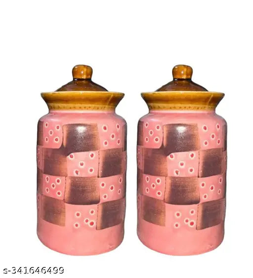 Pink ceramic multipurpose storage containers (1000ML each), pack of 2 for pickle jar and dining table use