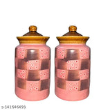 Pink ceramic multipurpose storage containers (1000ML each), pack of 2 for pickle jar and dining table use