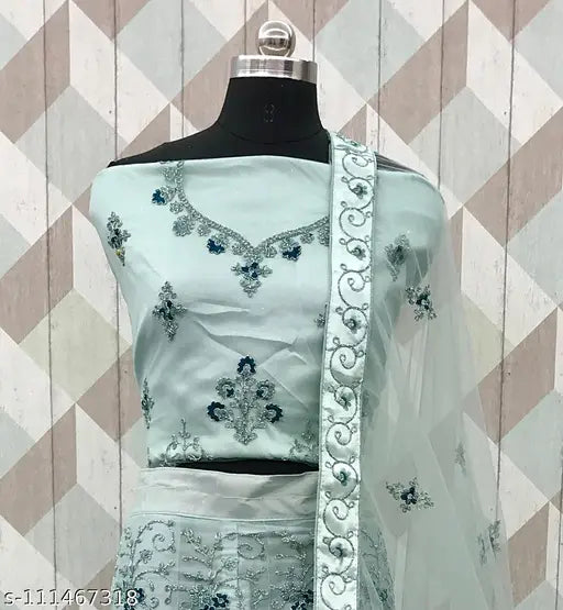 Embroidered net lehenga choli set, Indian bridal wear with dupatta and blouse, high-quality fabric for casual and party occasions