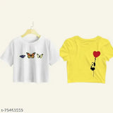 Cotton printed net crop tops pack of 2 - trendy modern women's fashion, India