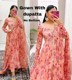 Printed Georgette pink office gown for collage and party wear, women's formal wear with long sleeves, India origin