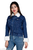 Designer denim women's jacket, solid pattern, long sleeves, under budget, from India