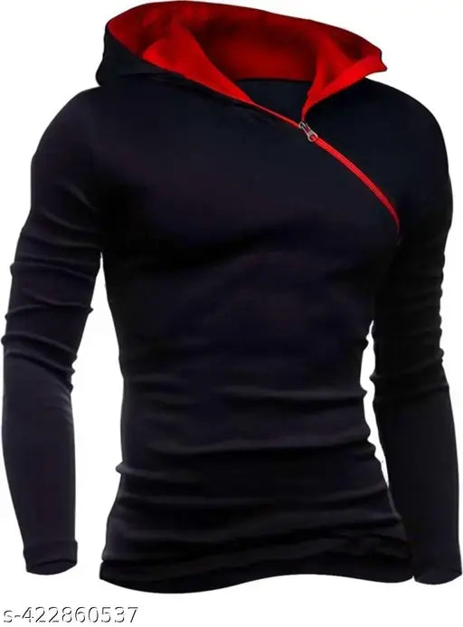 Cotton men's hoodie with long sleeves, solid pattern, available in XS-XXL sizes (India origin)