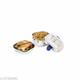 Blue stainless steel lunch box with plate (500ml), microoven-safe storage container for roti, rice, dal, and snacks