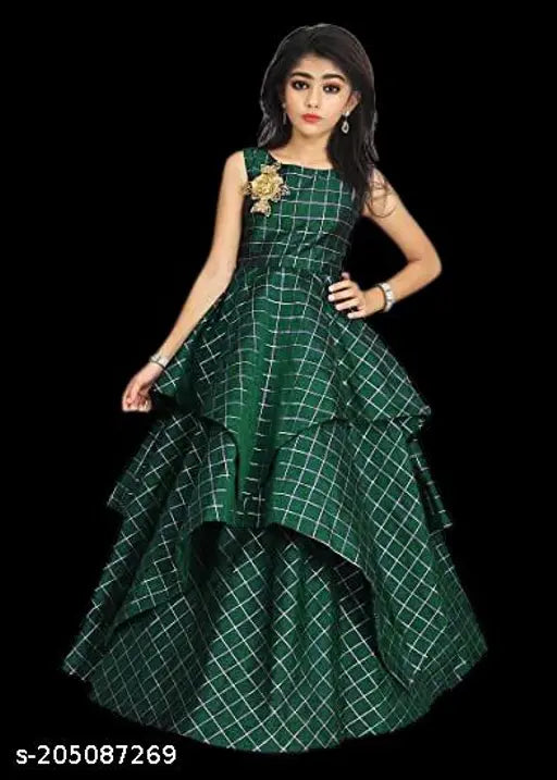 Silk sleeveless ethnic gowns by Rumal Chokadi, vibrant printed net design for kids aged 5-9 years, Indian origin