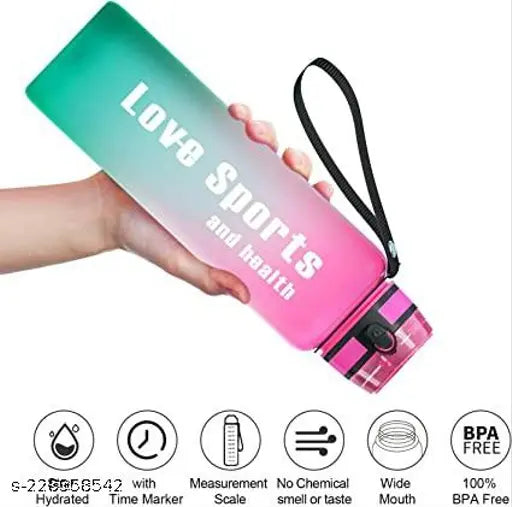 Multicolor motivational fitness water bottle, BPA-free Tritan, with straw, time maker, leak-proof design, ideal for gym, school, office, travel