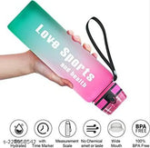 Multicolor motivational fitness water bottle, BPA-free Tritan, with straw, time maker, leak-proof design, ideal for gym, school, office, travel