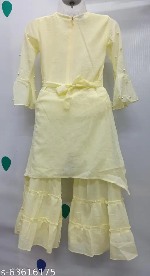 Georgette A-line girls ethnic kurta set in solid color, 3-4 years size, India origin