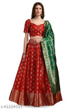 Embroidered poly silk Anarkali Lehenga Choli, semi-stitched with ethnic motif dupatta (40in waist, 2.35m length), India