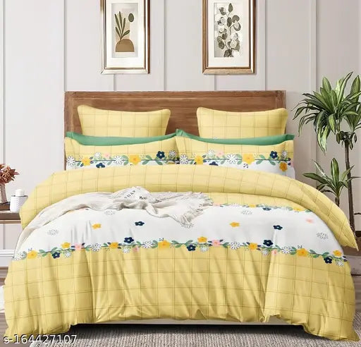 White Marino glace cotton double bedsheets, elastic-fitted with 2 king size pillow covers, vibrant floral pattern. Ideal for summer." (107 characters)