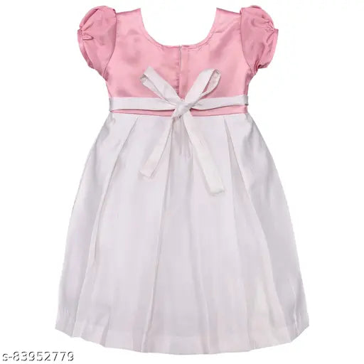 Silver satin printed net knee-length dress for baby girls (stn728pnk), 2-3 years size with short sleeves, spruce up wardrobe