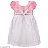 Silver satin printed net knee-length dress for baby girls (stn728pnk), 2-3 years size with short sleeves, spruce up wardrobe