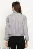 Grey wool classic jacket by Shaiba Fashion, solid design with long sleeves, available in size S for women