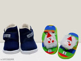 Canvas and rubber Angelwalk_Combo kids shoes: whistle shoes & teddy slippers with memory foam, velcro fastening, 0-2.5 years sizes, India origin
