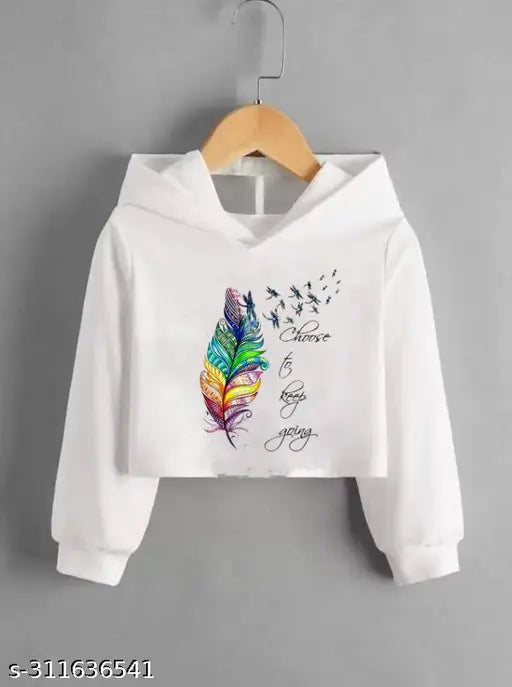 Trendy women's polyester hoodie with cool print and long sleeves, size S (bust 34in, length 19in)