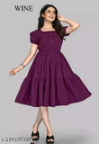 Rayon pretty partwear women's dress with short sleeves, solid color, budget-friendly, India-origin