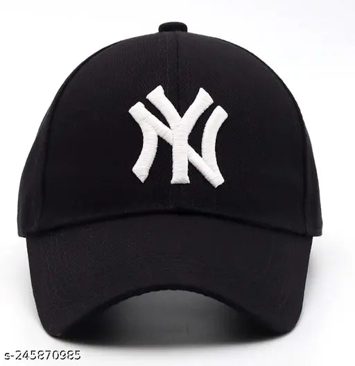 Adjustable black cotton baseball cap, trending NY style for unisex sports