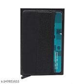 Black aluminum unisex card wallet, printed design, 4 compartments, free size (10cm x 10cm), made in India