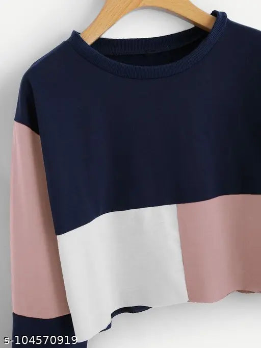 Colorblocked cotton crop top for women, casual daily wear, stylish design (S size)